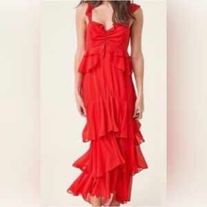 Sugar Lips Elegant Tiered Maxi Red Ruffle Dress Size Small